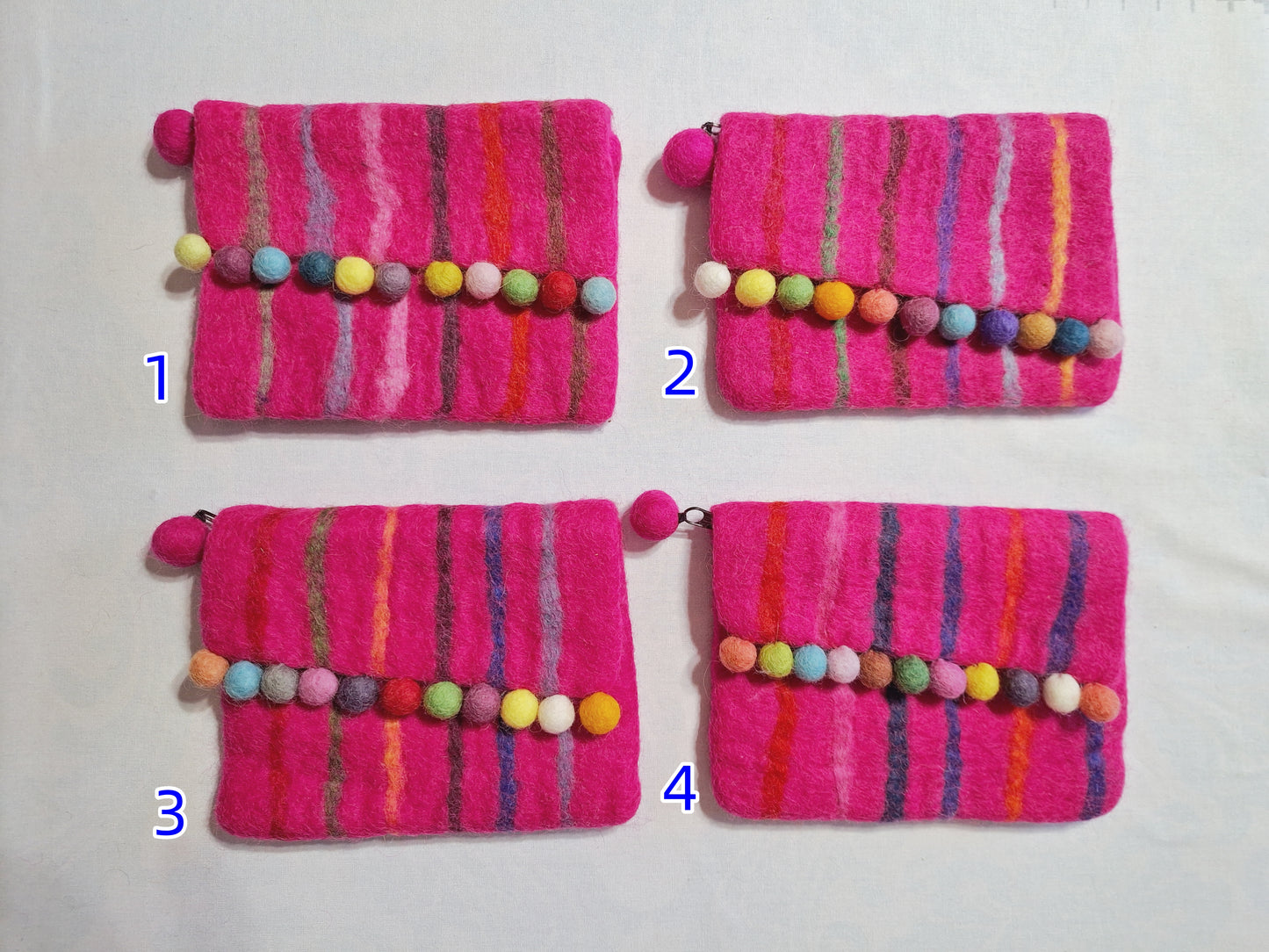 Clearance Sale 100%Wool Felted Purse rainbow colourful wool ball hand bag key bag change purse women's bag