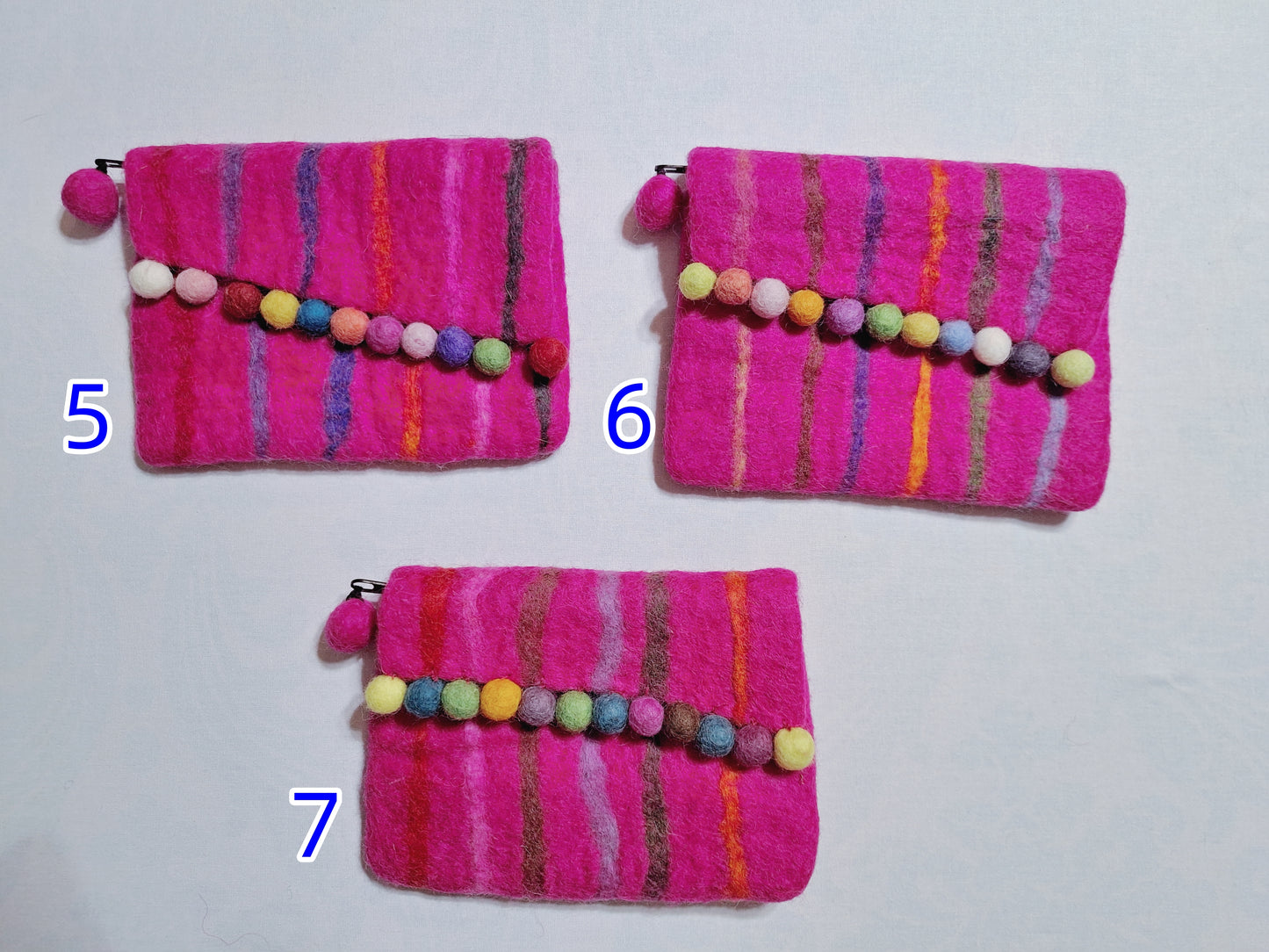 Clearance Sale 100%Wool Felted Purse rainbow colourful wool ball hand bag key bag change purse women's bag
