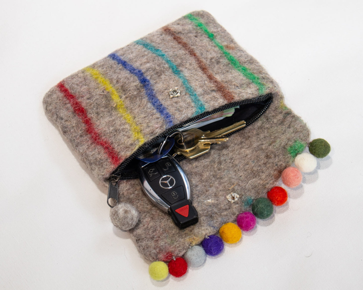 Clearance Sale 100%Wool Felted Purse rainbow colourful wool ball hand bag key bag change purse women's bag