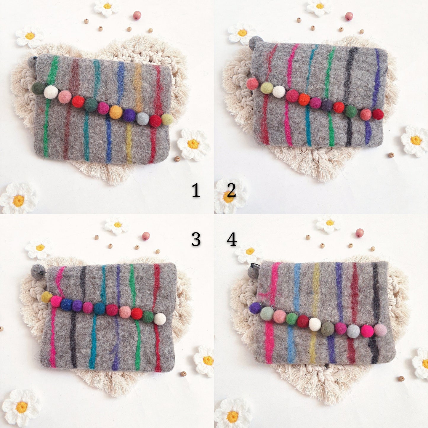 Clearance Sale 100%Wool Felted Purse rainbow colourful wool ball hand bag key bag change purse women's bag