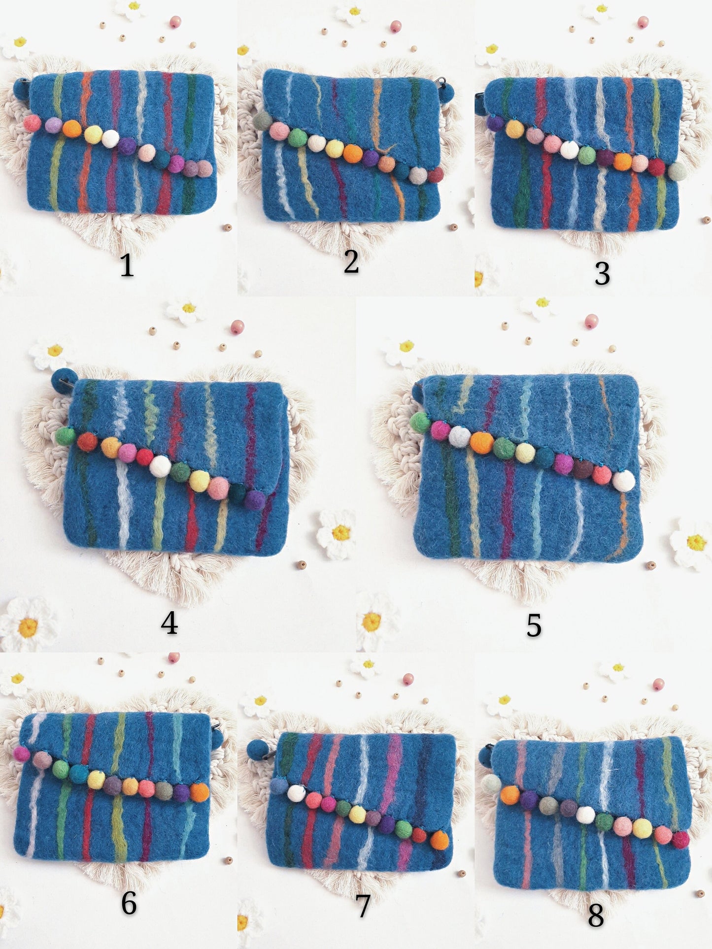 Clearance Sale 100%Wool Felted Purse rainbow colourful wool ball hand bag key bag change purse women's bag